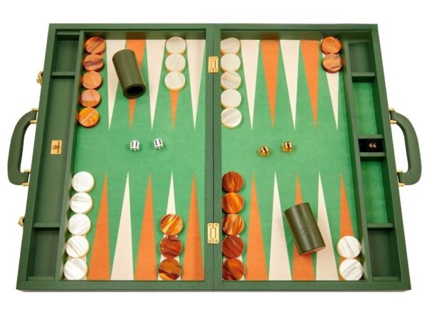 Zaza & Sacci® Leather/Microfiber Backgammon Set - Model ZS-760 - Large - Green