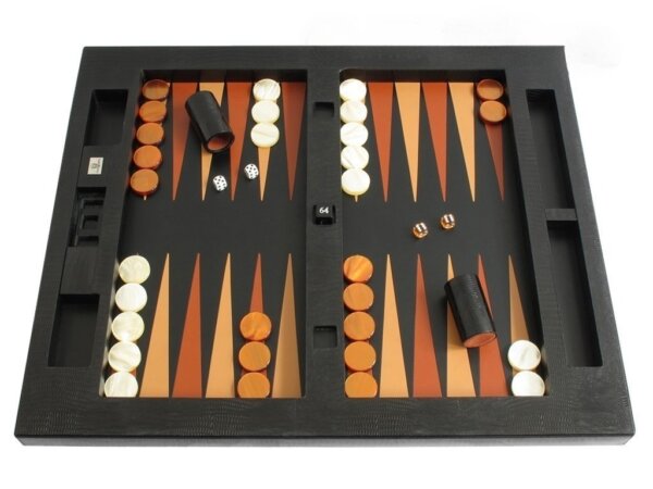 Zaza & Sacci® Leather Table Top Backgammon Set - Black Lizard