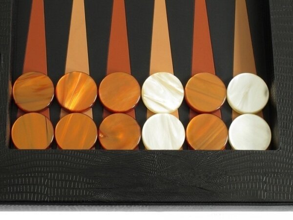 Zaza & Sacci® Leather Table Top Backgammon Set - Black Lizard - Image 3