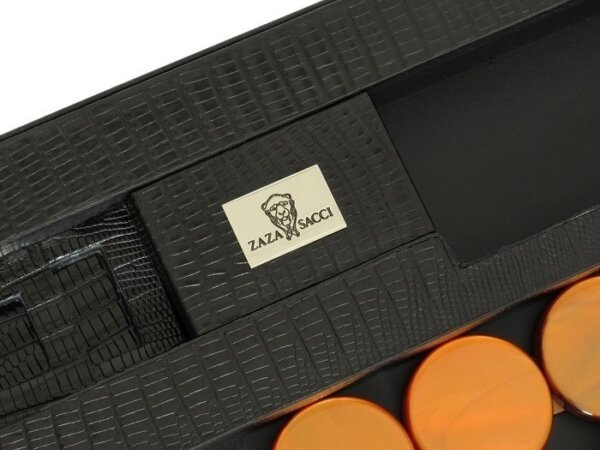 Zaza & Sacci® Leather Table Top Backgammon Set - Black Lizard - Image 4