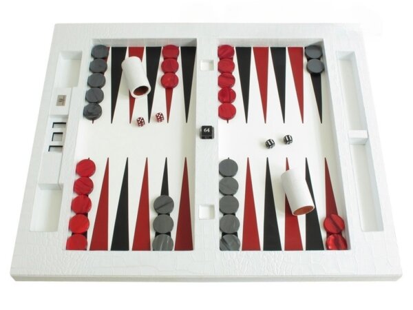 Zaza & Sacci® Leather Table Top Backgammon Set - White Croco