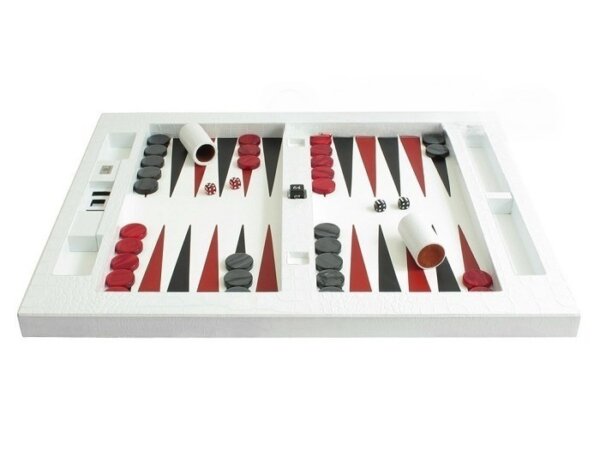 Zaza & Sacci® Leather Table Top Backgammon Set - White Croco - Image 2
