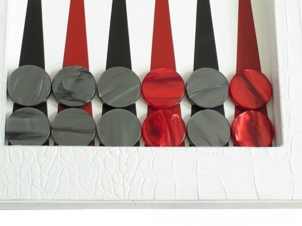 Zaza & Sacci® Leather Table Top Backgammon Set - White Croco - Image 3