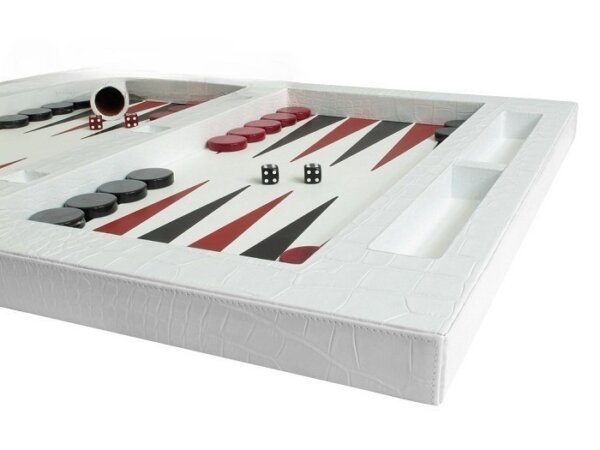Zaza & Sacci® Leather Table Top Backgammon Set - White Croco - Image 6