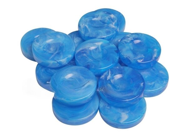 Backgammon Checkers - Marbleized - Light Blue - with Finger Dish - (1 3/4 in. Dia.) - Roll of 15