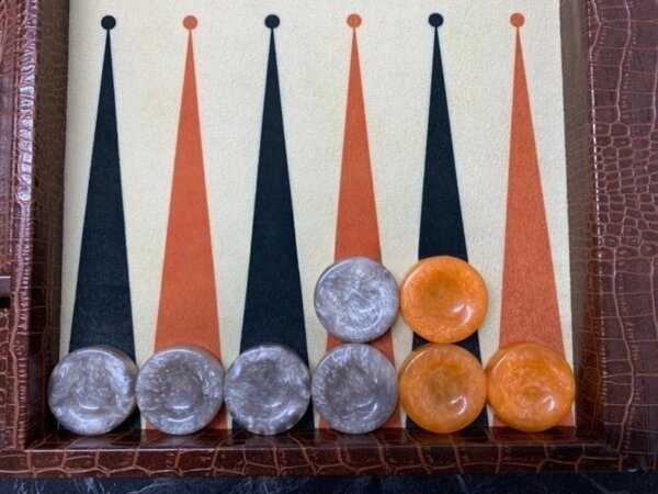 Long Size Backgammon Board Brown Croco - Image 3