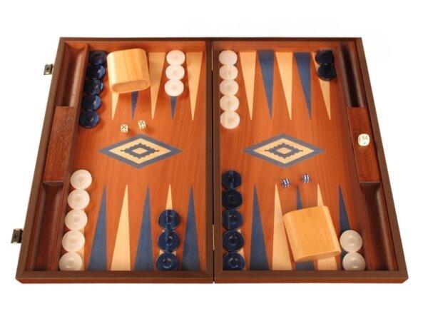 Mahogany Backgammon Set - Large - Blue