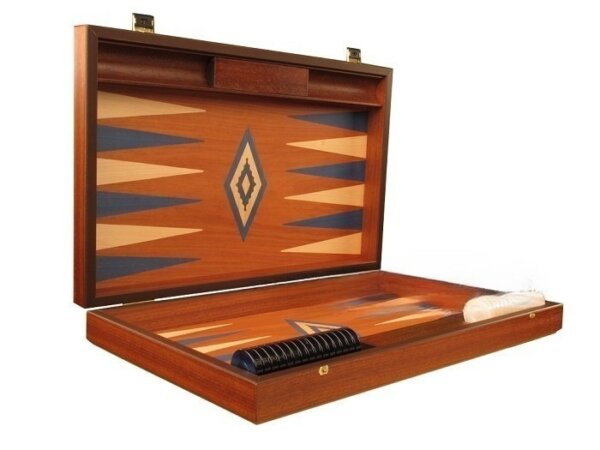 Mahogany Backgammon Set - Large - Blue - Image 2