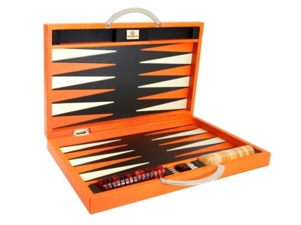 Zaza & Sacci® Leather Backgammon Set - Model ZS-200 - Travel - Orange - Image 2