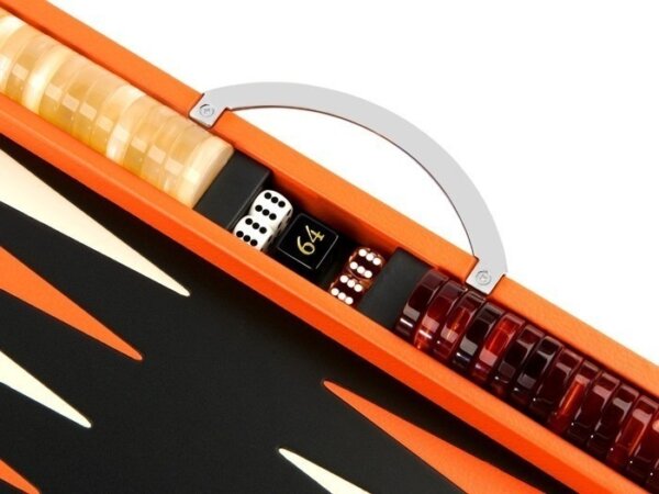 Zaza & Sacci® Leather Backgammon Set - Model ZS-200 - Travel - Orange - Image 5