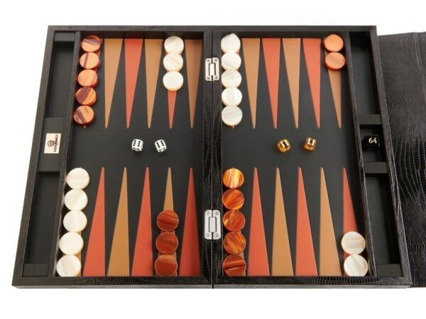 Zaza & Sacci® Leather Backgammon Set - Model ZS-242 - Travel - Black Lizard