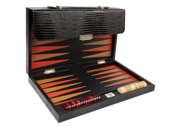 Zaza & Sacci® Leather Backgammon Set - Model ZS-242 - Travel - Black Lizard - Image 2