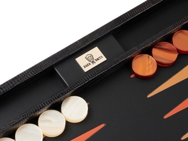 Zaza & Sacci® Leather Backgammon Set - Model ZS-242 - Travel - Black Lizard - Image 4