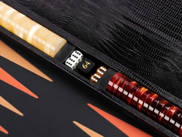 Zaza & Sacci® Leather Backgammon Set - Model ZS-242 - Travel - Black Lizard - Image 5
