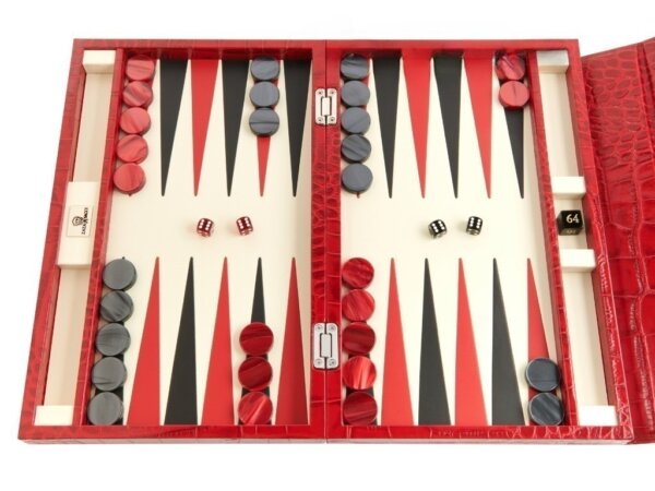 Zaza & Sacci® Leather Backgammon Set - Model ZS-242 - Travel - Red Croco