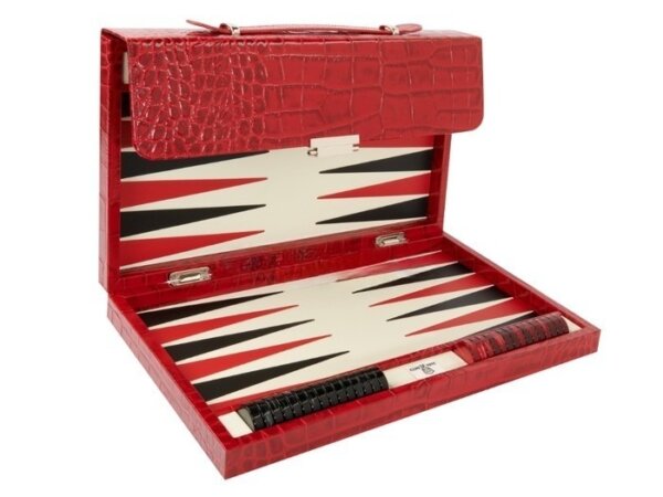 Zaza & Sacci® Leather Backgammon Set - Model ZS-242 - Travel - Red Croco - Image 2