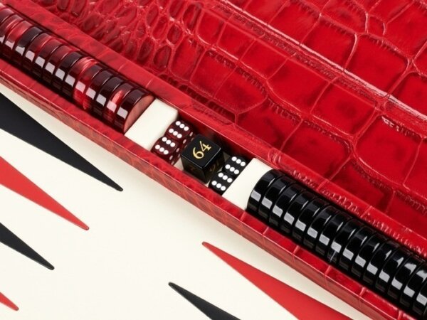 Zaza & Sacci® Leather Backgammon Set - Model ZS-242 - Travel - Red Croco - Image 5