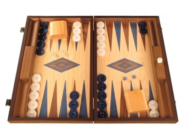 Oak Backgammon Set - Large - Blue