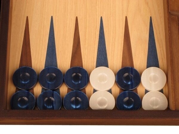 Oak Backgammon Set - Large - Blue - Image 3