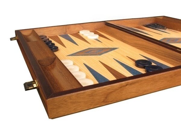Oak Backgammon Set - Large - Blue - Image 4