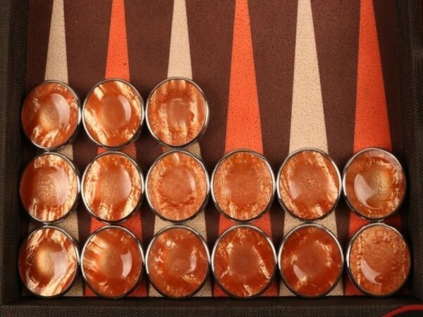 Chrome Rimmed Fingerdish Backgammon Checkers - Orange- ArtGammon