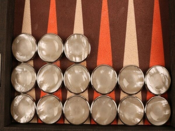 Chrome Rimmed Fingerdish Backgammon Checkers - Pearl - ArtGammon