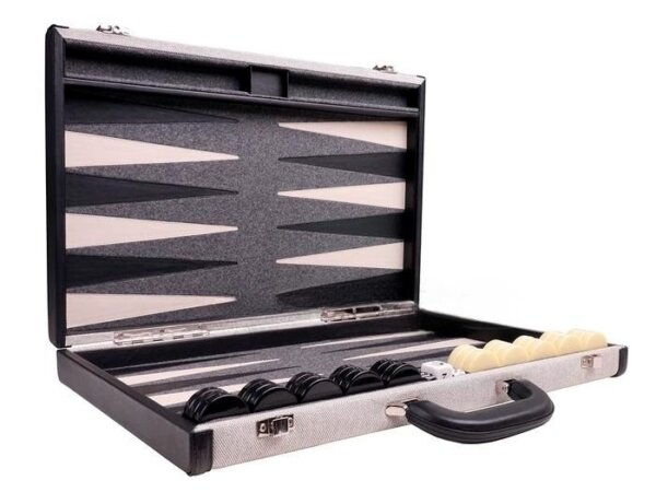 Aries™ Professional Backgammon Set - Canvas Case with Grey Field - Image 2