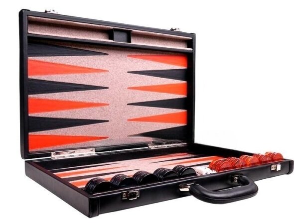 Aries™ Professional Leather Backgammon Set - Black Case with Beige Field - Image 2