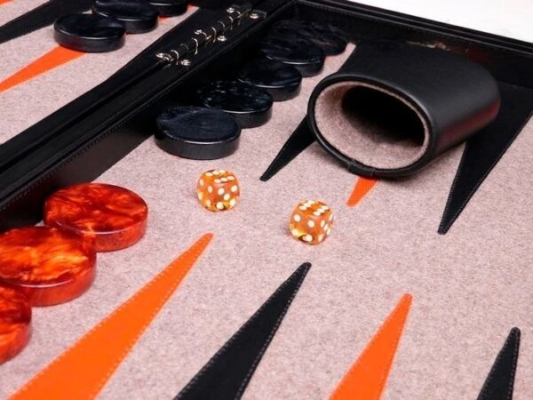 Aries™ Professional Leather Backgammon Set - Black Case with Beige Field - Image 4