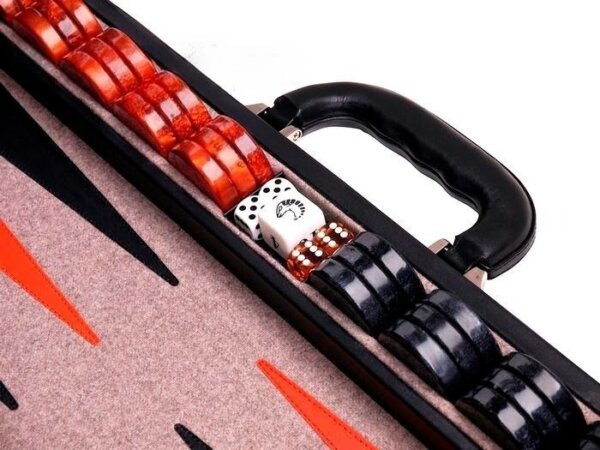 Aries™ Professional Leather Backgammon Set - Black Case with Beige Field - Image 5