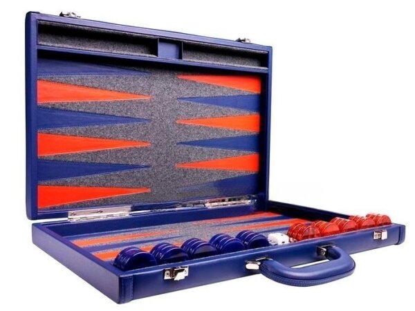 Aries™ Professional Leather Backgammon Set - Blue Case with Grey Field - Image 2