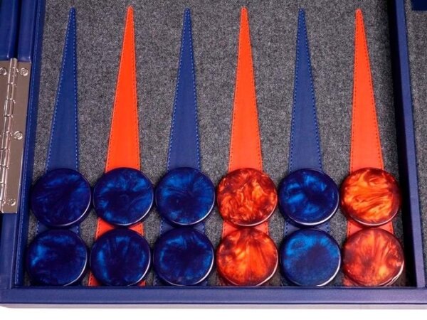 Aries™ Professional Leather Backgammon Set - Blue Case with Grey Field - Image 3