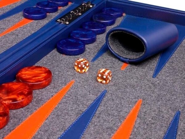 Aries™ Professional Leather Backgammon Set - Blue Case with Grey Field - Image 4