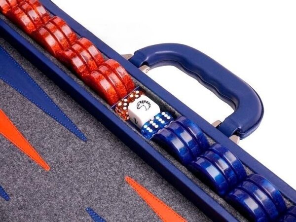 Aries™ Professional Leather Backgammon Set - Blue Case with Grey Field - Image 5