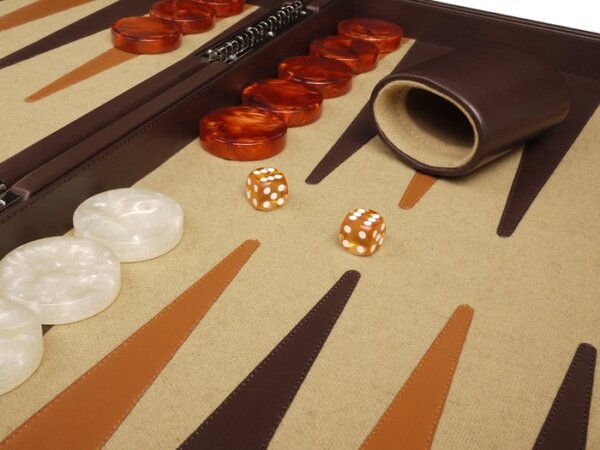 Aries™ Professional Leather Backgammon Set - Brown Case with Beige Field - Image 4