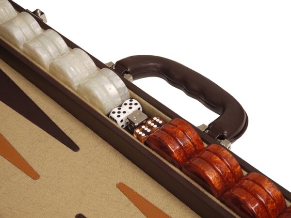 Aries™ Professional Leather Backgammon Set - Brown Case with Beige Field - Image 5