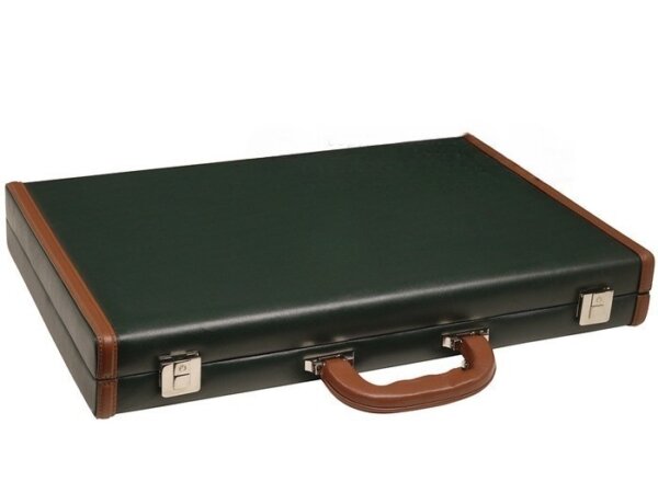 Aries™ Professional Leather Backgammon Set - Green and Tan Case with Beige Field - Image 5