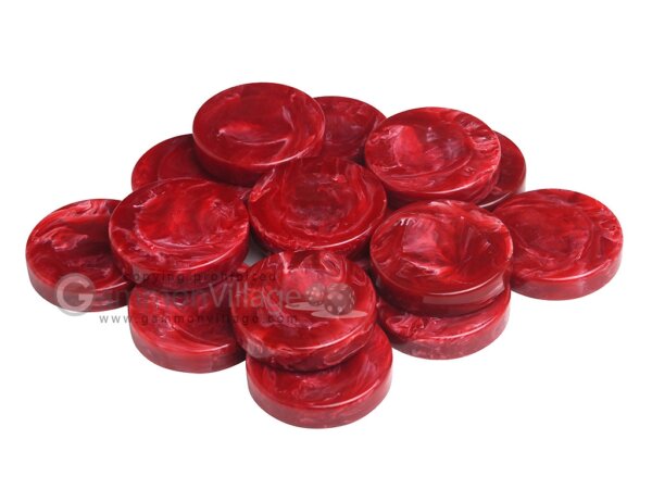 Backgammon Checkers - High Gloss Marbleized - Finger Dish - Red - (2in. Dia) - Roll of 15