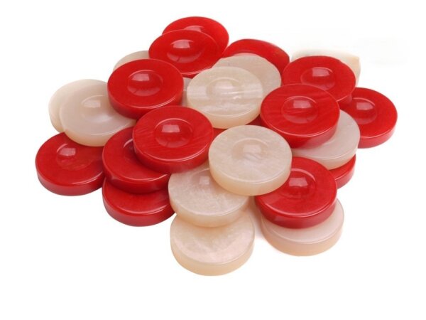 Backgammon Checkers - High Gloss Acrylic - Red & Ivory (1 1/2in. Dia.) - Set of 30