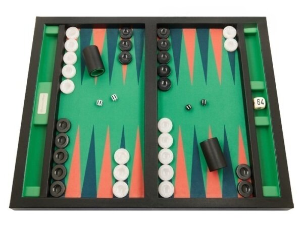 GammonVillage Tournament Backgammon Set - Table Top - Black with Green Field