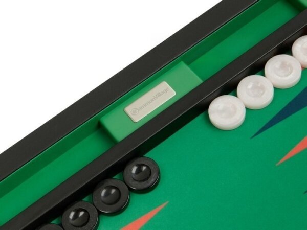 GammonVillage Tournament Backgammon Set - Table Top - Black with Green Field - Image 4