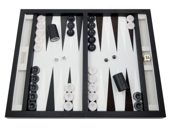 GammonVillage Tournament Backgammon Set - Table Top - Black with Grey Field