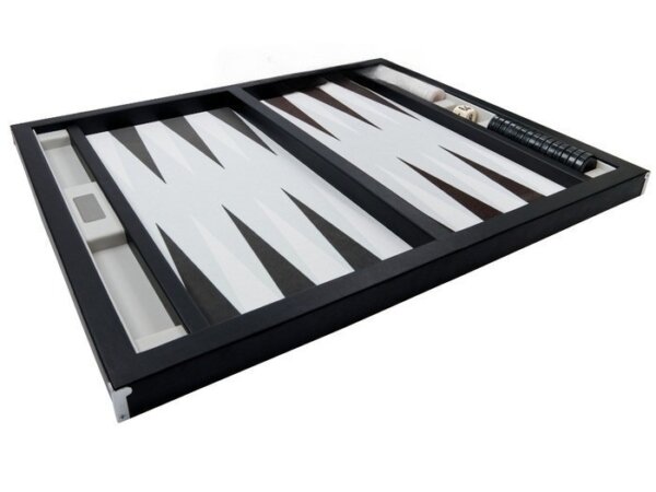 GammonVillage Tournament Backgammon Set - Table Top - Black with Grey Field - Image 2