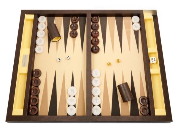 GammonVillage Tournament Backgammon Set - Table Top - Brown with Beige Field