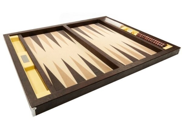 GammonVillage Tournament Backgammon Set - Table Top - Brown with Beige Field - Image 2