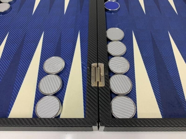 Tournament Size Blue Carbon Fiber Look Backgammon Board - Image 3