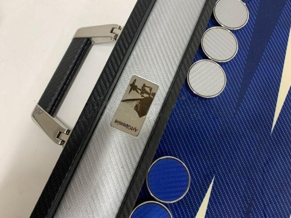 Tournament Size Blue Carbon Fiber Look Backgammon Board - Image 4