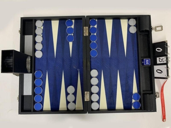 Tournament Size Blue Carbon Fiber Look Backgammon Board - Image 2