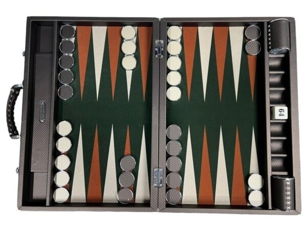 Tournament Size Chocolate Color Carbon Fiber Backgammon Set