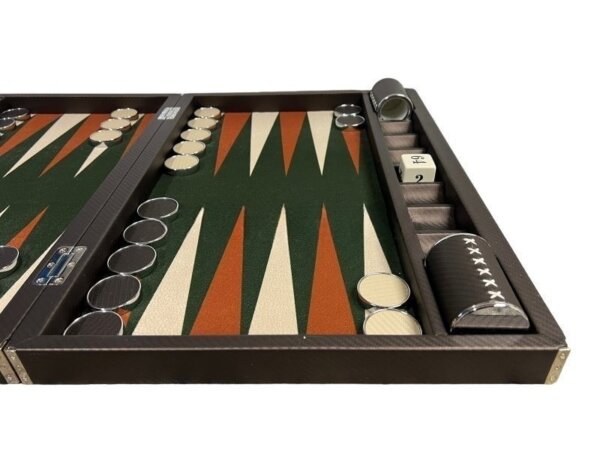 Tournament Size Chocolate Color Carbon Fiber Backgammon Set - Image 3